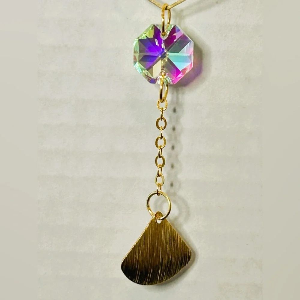 Hanging Gold Crystal Suncatcher Colorful Prism Pendant 17.5in